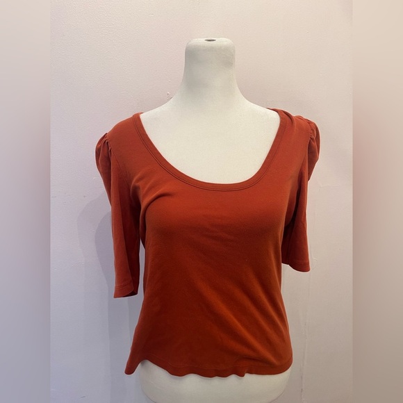 Veronica Beard Rust Short Puff Sleeve Tee Sz Small - Picture 1 of 3